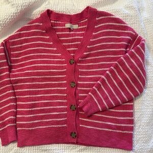 LOFT Pink and White Knit Cardigan